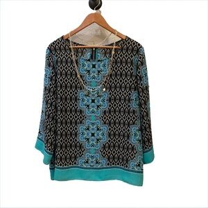 Rose & Olive 3/4 sleeve tunic. Black and teal. Size XL. Career to evening.